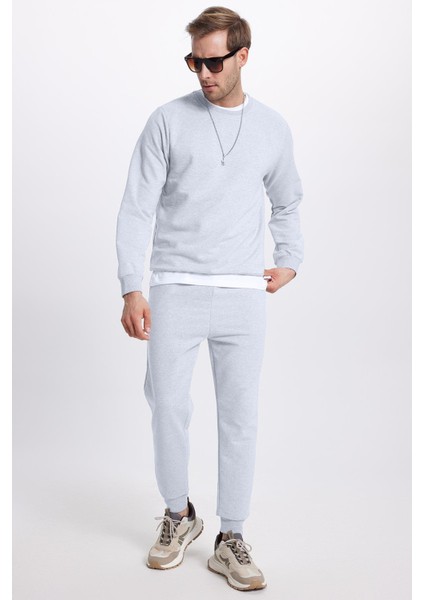Erkek Relax Fit Pamuklu 2 Iplik Yumuşak Dokulu Bisiklet Yaka Gri Eşofman Takımı indirimleri