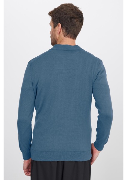 Erkek Standart Fit Normal Kesim Pamuklu Polo Yaka Indigo Kazak