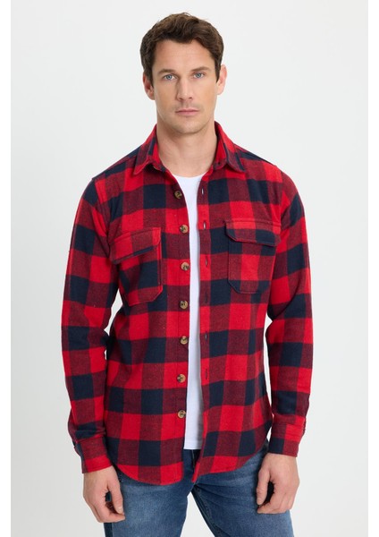 Erkek Slim Fit Dar Kesim Uzun Kollu Kapaklı Çift Cepli Kareli Kışlık Oduncu Gömlek fiyatları