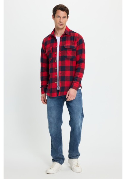 Erkek Slim Fit Dar Kesim Uzun Kollu Kapaklı Çift Cepli Kareli Kışlık Oduncu Gömlek fırsatları