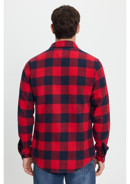 Erkek Slim Fit Dar Kesim Uzun Kollu Kapaklı Çift Cepli Kareli Kışlık Oduncu Gömlek