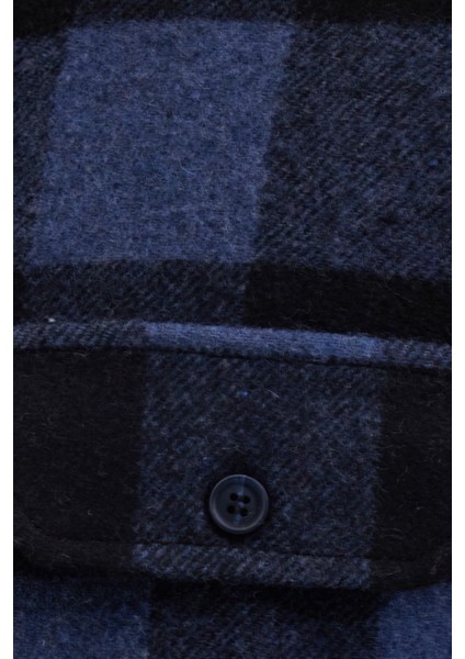 Erkek Slim Fit Dar Kesim Uzun Kollu Kapaklı Çift Cepli Kareli Kışlık Oduncu Gömlek