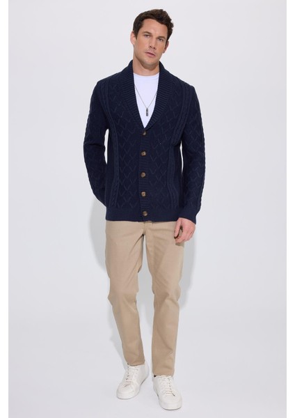 Slim Fit Dar Kesim Desenli Yumuşak Dokulu Düğmeli Lacivert Erkek Hırka indirimleri