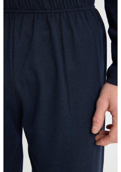 Erkek Regular Fit Pamuklu Düğmeli Yaka Beli Lastikli Desenli Pijama Takımı