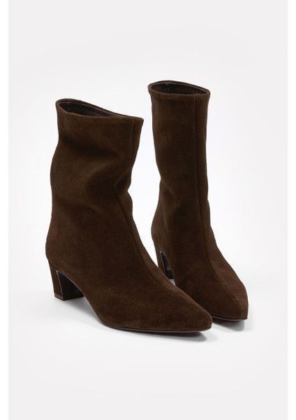 Dante Kahve Süet Hakiki Deri Topuklu Bot