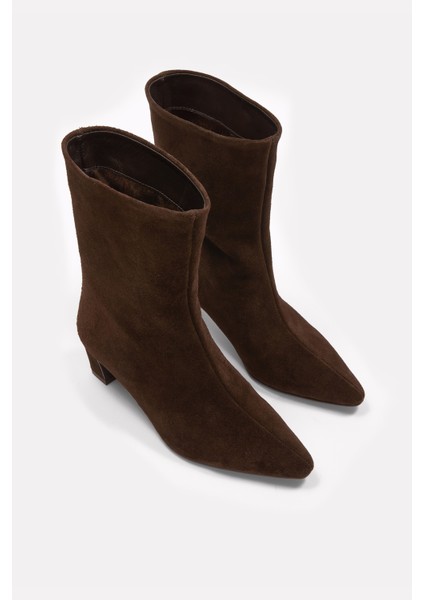 Dante Kahve Süet Hakiki Deri Topuklu Bot