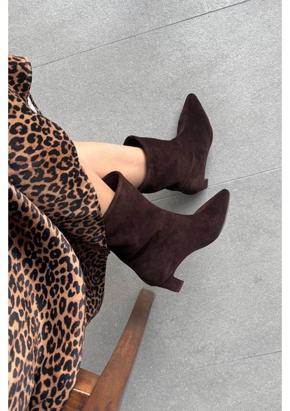 Dante Kahve Süet Hakiki Deri Topuklu Bot