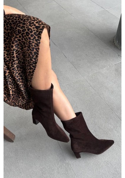Dante Kahve Süet Hakiki Deri Topuklu Bot