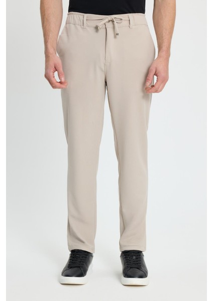 Erkek Slim Fit Dar Kesim Beli Lastikli Bağcık Detaylı Taş Pantolon