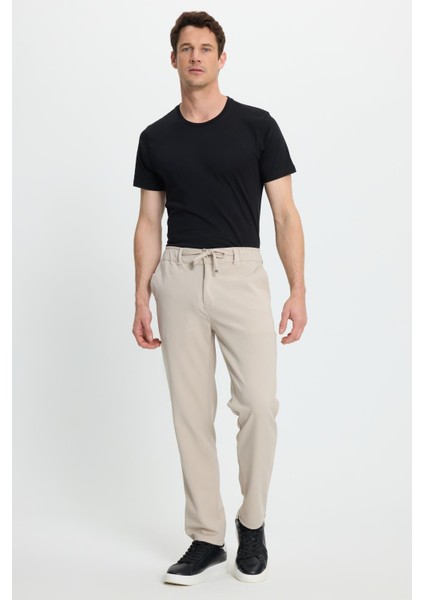 Erkek Slim Fit Dar Kesim Beli Lastikli Bağcık Detaylı Taş Pantolon