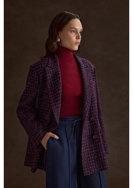 Ekose Tweed Kumaş Kruvaze Ceket fiyatları