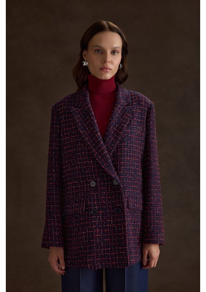 Ekose Tweed Kumaş Kruvaze Ceket modelleri