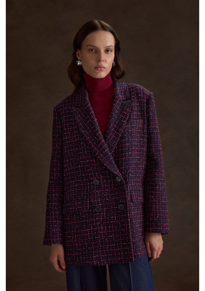 Ekose Tweed Kumaş Kruvaze Ceket fırsatları