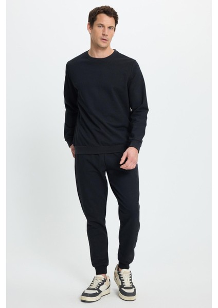 Erkek Relax Fit Pamuklu 2 Iplik Yumuşak Dokulu Bisiklet Yaka Siyah Eşofman Takımı indirimleri