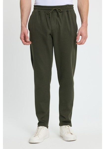Erkek Regular Fit Klasik Kesim Beli Lastikli Bağcıklı Koyu Haki Jogger Pantolon