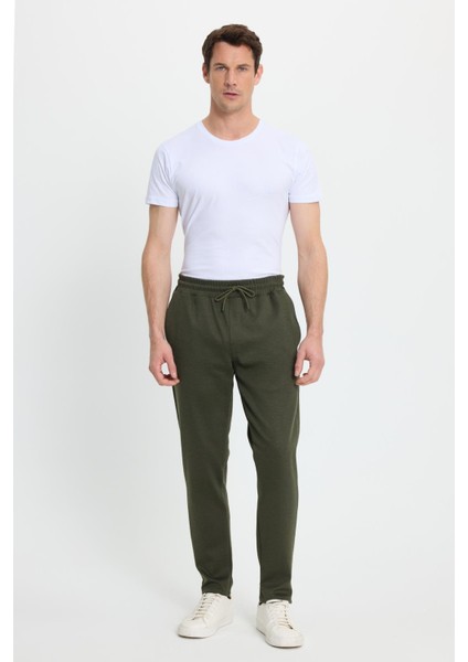 Erkek Regular Fit Klasik Kesim Beli Lastikli Bağcıklı Koyu Haki Jogger Pantolon fiyatları