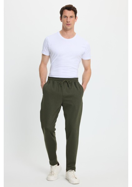 Erkek Regular Fit Klasik Kesim Beli Lastikli Bağcıklı Koyu Haki Jogger Pantolon fırsatları