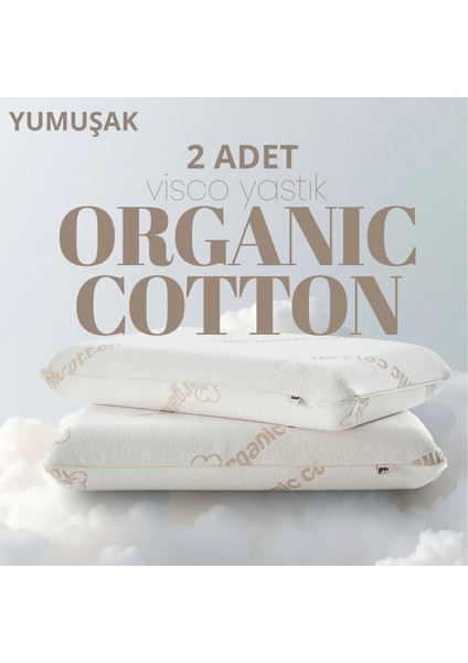 Organik Koton Visko Yastık [hava Kanallı] Doğal Pamuk Nem Dengeleyen Konforlu Uyku Yastığı 2 Adet