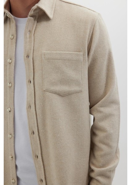 Erkek Regular Fit Klasik Kesim Düz Cepli Koyu Bej Oduncu Gömlek modelleri