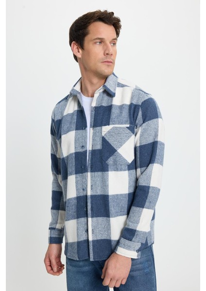 Erkek Regular Fit Klasik Kesim Kareli Cepli Oduncu Gömlek