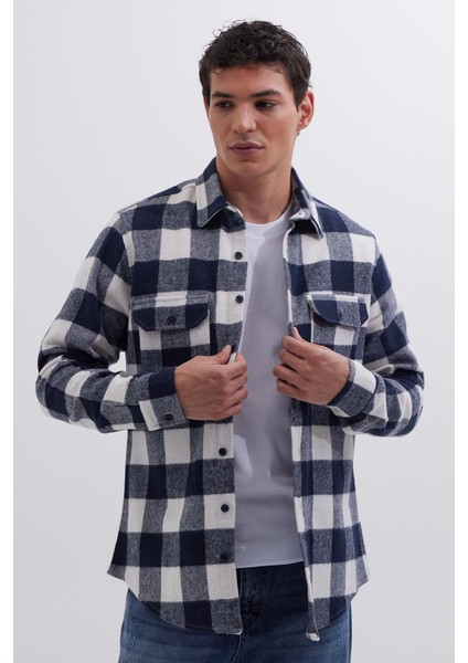 Erkek Slim Fit Dar Kesim Uzun Kollu Kapaklı Çift Cepli Kareli Kışlık Oduncu Gömlek fırsatları