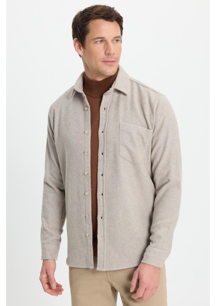 Erkek Regular Fit Klasik Kesim Düz Cepli Koyu Vizon Oduncu Gömlek fiyatları