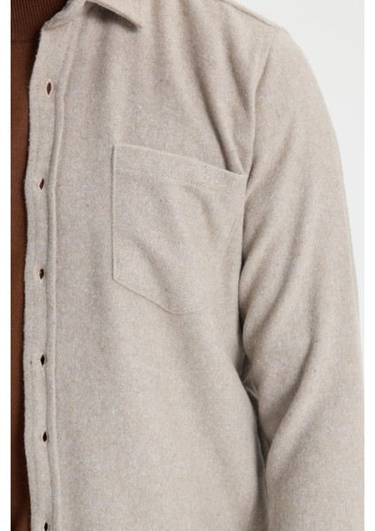 Erkek Regular Fit Klasik Kesim Düz Cepli Koyu Vizon Oduncu Gömlek modelleri