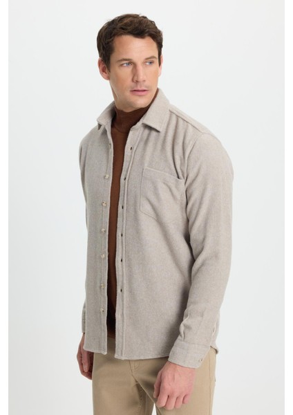 Erkek Regular Fit Klasik Kesim Düz Cepli Koyu Vizon Oduncu Gömlek indirimleri