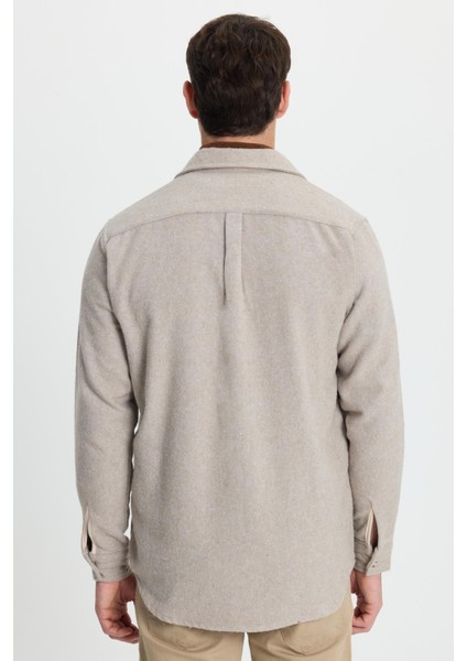 Erkek Regular Fit Klasik Kesim Düz Cepli Koyu Vizon Oduncu Gömlek