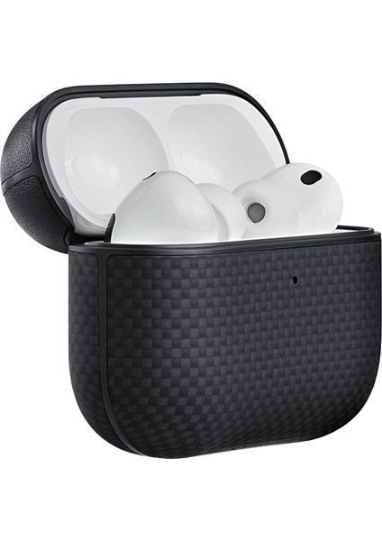 Airpods Pro 3 Uyumlu Kılıf 1500D Aramid Fiber Pitaka Classic Serisi Black-Grey Twill Kapak Siyah-Gri modelleri