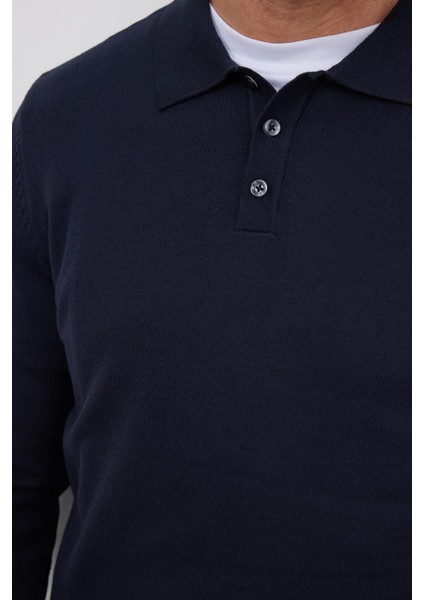 Erkek Standart Fit Normal Kesim Pamuklu Polo Yaka Lacivert Kazak modelleri