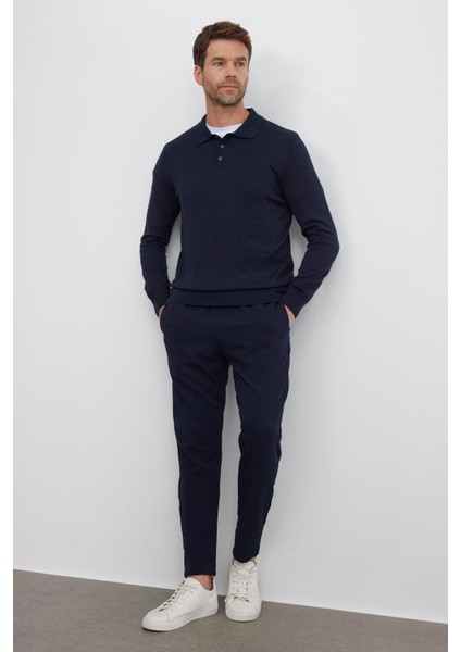 Erkek Standart Fit Normal Kesim Pamuklu Polo Yaka Lacivert Kazak fırsatları