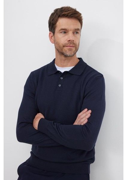 Erkek Standart Fit Normal Kesim Pamuklu Polo Yaka Lacivert Kazak indirimleri