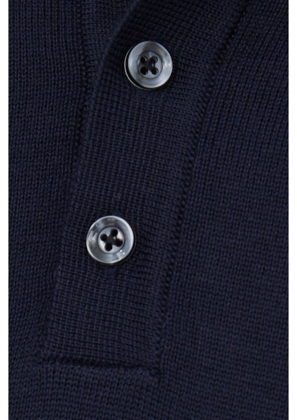 Erkek Standart Fit Normal Kesim Pamuklu Polo Yaka Lacivert Kazak