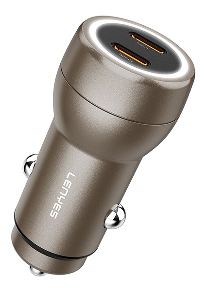 CA65 Hızlı Şarj Özellikli Dual Type-C + Type-C Portlu Pd Araç Şarj Aleti 60W Gold