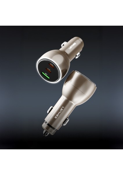 CA66 Hızlı Şarj Özellikli Dual Type-C + Type-C + Usb-A Portlu Pd Araç Şarj Aleti 95W Gold fırsatları