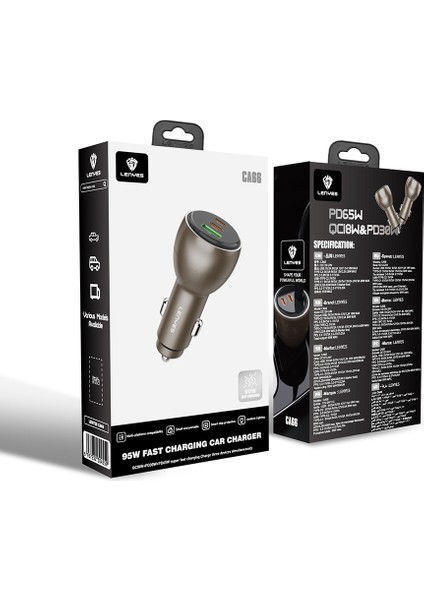 CA66 Hızlı Şarj Özellikli Dual Type-C + Type-C + Usb-A Portlu Pd Araç Şarj Aleti 95W Gold indirimleri