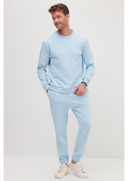 Erkek Relax Fit Pamuklu 3 Iplik Yumuşak Dokulu Içi Polarlı Bisiklet Yaka Mavi Eşofman Takımı modelleri