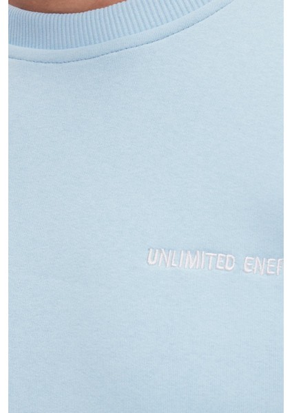 Erkek Relax Fit Pamuklu 3 Iplik Yumuşak Dokulu Içi Polarlı Bisiklet Yaka Mavi Eşofman Takımı