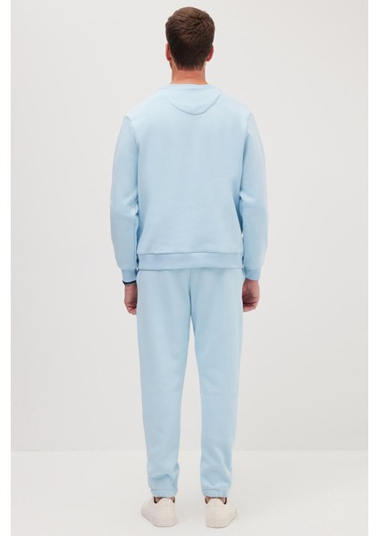 Erkek Relax Fit Pamuklu 3 Iplik Yumuşak Dokulu Içi Polarlı Bisiklet Yaka Mavi Eşofman Takımı