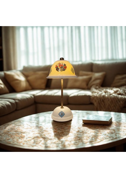 Abajur-Masa ve Gece Lambası-Dekoratif-Şeffaf Porselen-El Yapımı-Porselen Şapkalı-Krem Gövde