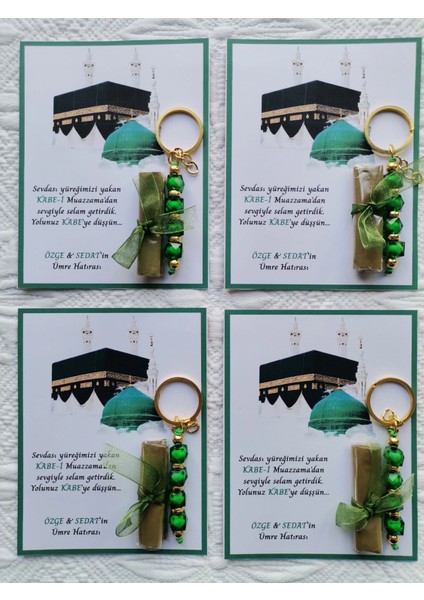 72 Adet Kişiye Özel Tasarım Hac Umre Mevlid Hatırası Dağıtmalık Hediyelik Yeşil Anahtarlık ve Kına fırsatları