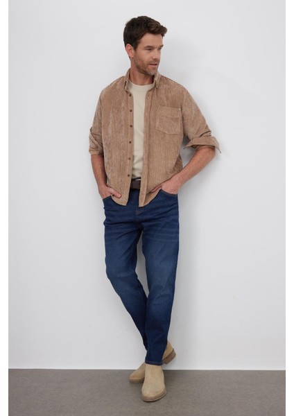 Erkek Regular Fit Rahat Kesim Fitilli Kadife Görünüm Düğmeli Yaka Açık Kahve Ceket Gömlek fırsatları