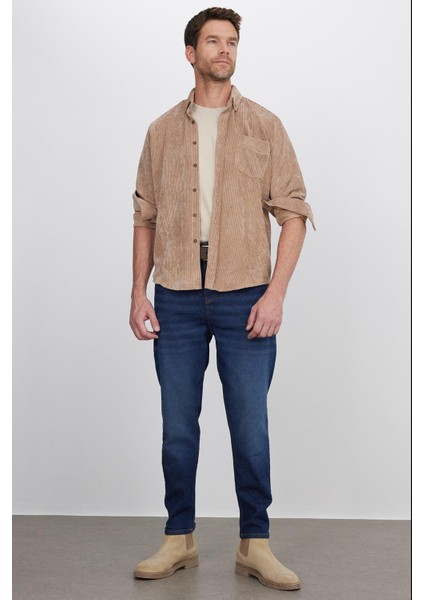 Erkek Regular Fit Rahat Kesim Fitilli Kadife Görünüm Düğmeli Yaka Açık Kahve Ceket Gömlek indirimleri
