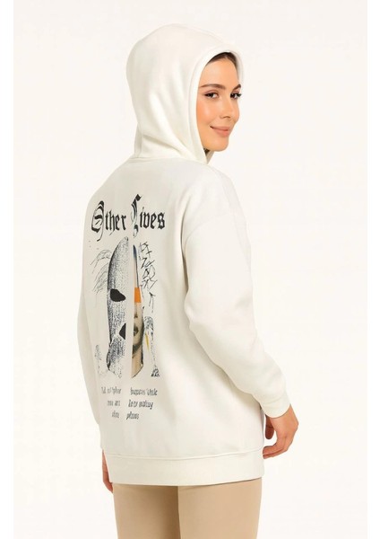 Üç Iplik Kapşonlu Ön ve Arka Baskılı Sweatshirt Hoodie