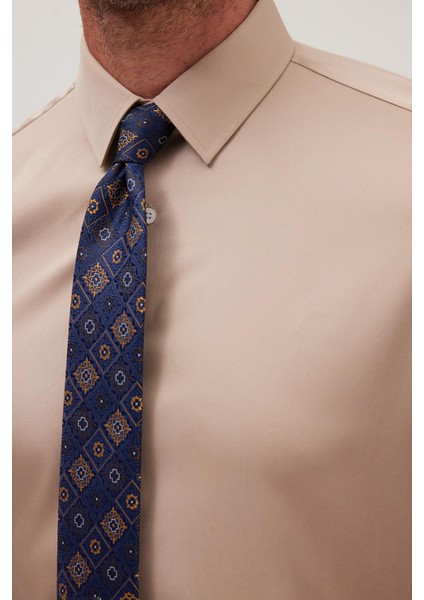 Slim Fit Bej Non-Iron %100 Pamuk Doğa Dostu Ekoteks Belgeli Ütü Gerektirmez Gömlek modelleri