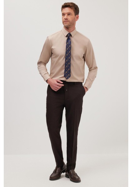 Slim Fit Bej Non-Iron %100 Pamuk Doğa Dostu Ekoteks Belgeli Ütü Gerektirmez Gömlek fırsatları