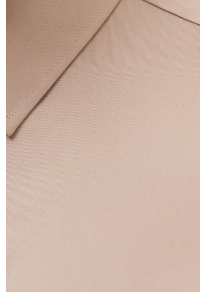 Slim Fit Bej Non-Iron %100 Pamuk Doğa Dostu Ekoteks Belgeli Ütü Gerektirmez Gömlek