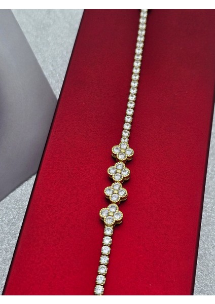 Su Yolu 4 Yoncalı Model Altın Renk Çelik Bileklik