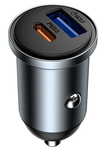 WI-CC030 Nano Lite Type-C + Usb-A Hızlı Şarj Akım Korumalı Araç Şarj Aleti Pd ve Qc3.0 35W Gri